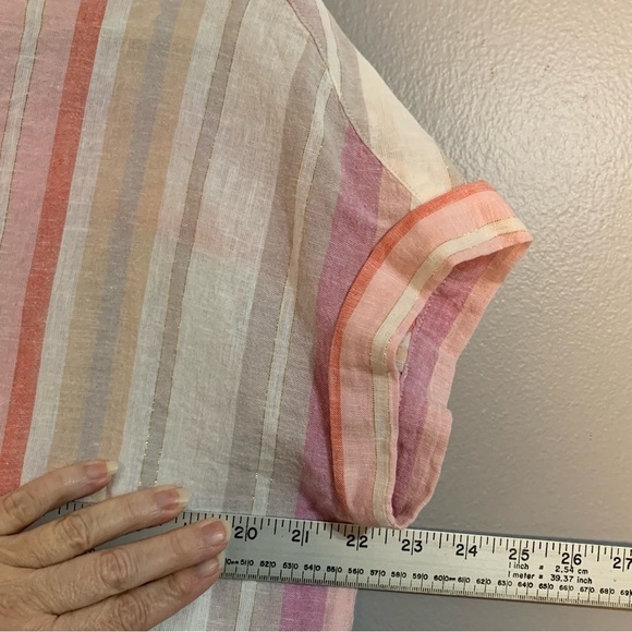 Beachlunchlounge linen cap sleeve striped button down shirt. Size M - Picture 5 of 8